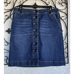 Talbots Denim Nautical Button Skirt - Size 8P - Dark Blue wash Blue